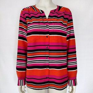Elementz Vibrant Orange and Pink Stripe Roll Tab Sleeve Blouse